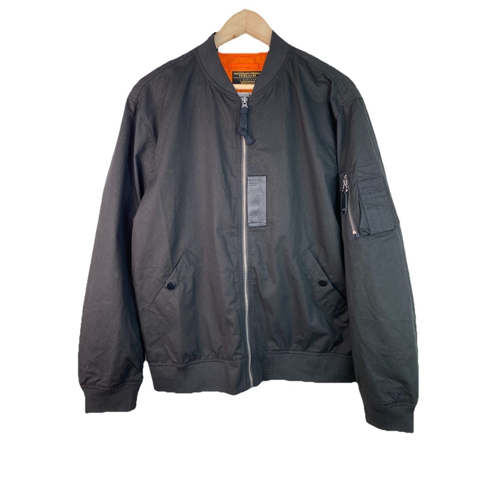 Maden Men's XL Black Full Zip Orange Lined Bomber Flight Jacket